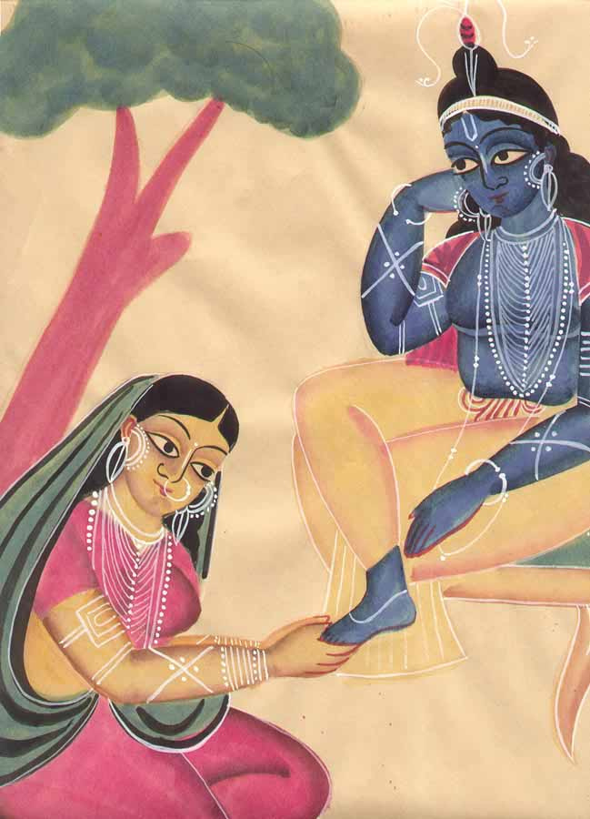 radha worships krishnas feet kg01