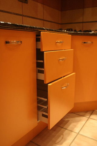 Orange kitchen.