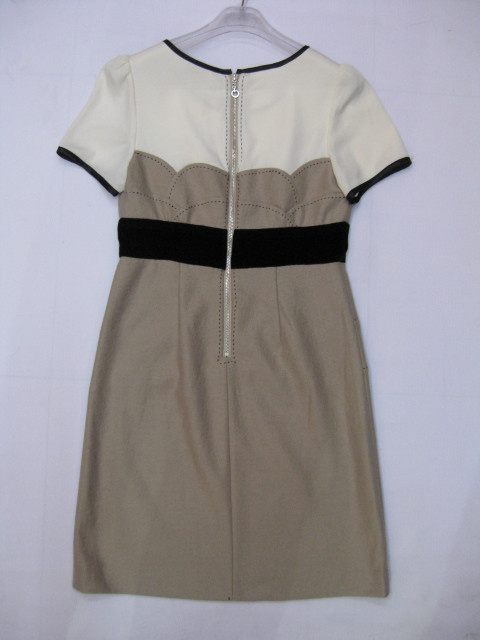 91010A-07   CHANEL BEIGE SILK&VELOUR DRESS SIZE 2 4 6 (BACK) PRI