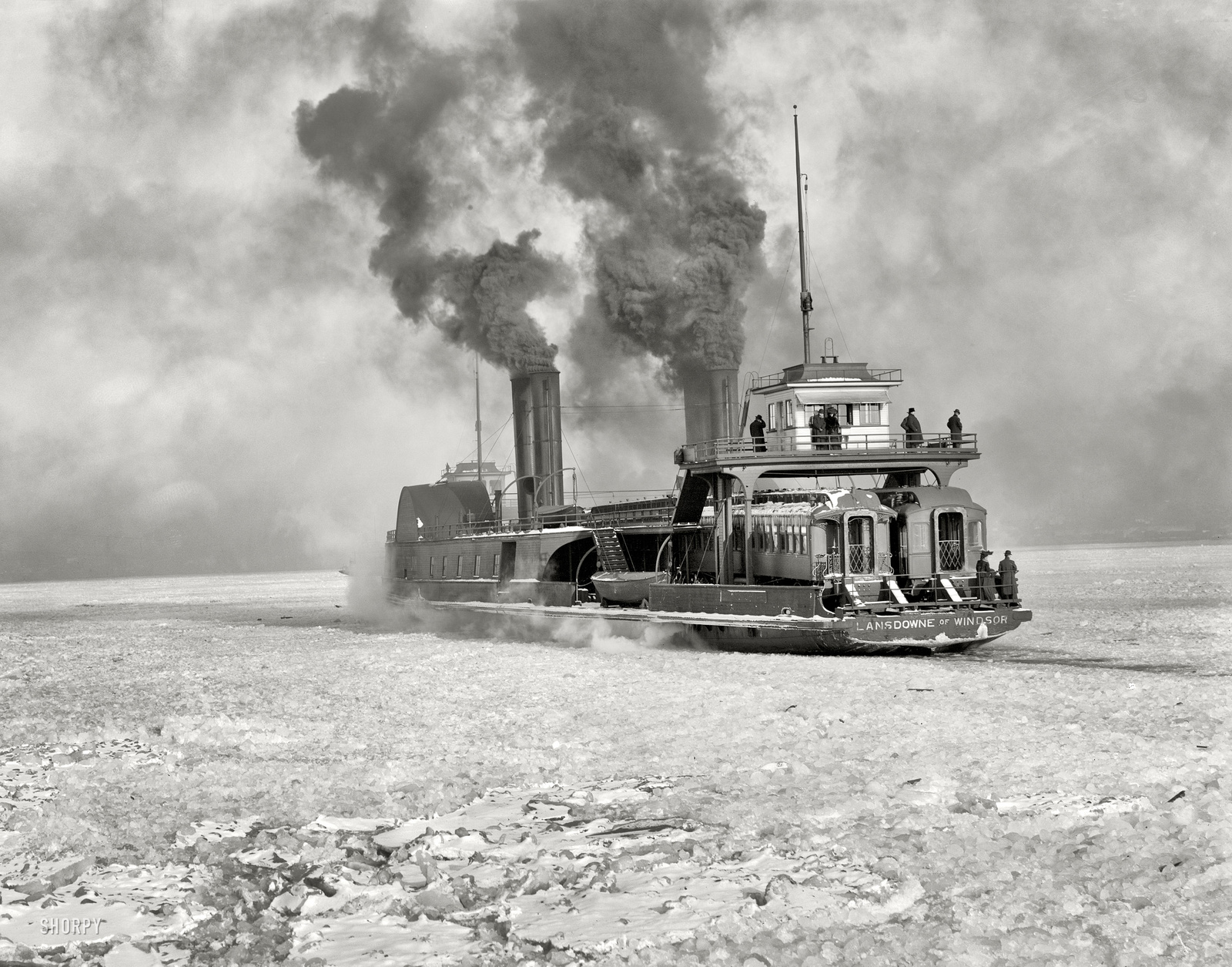 Amerikai gőzkomp télen Detroit-folyó 1905 körül (fotó Shorpy)